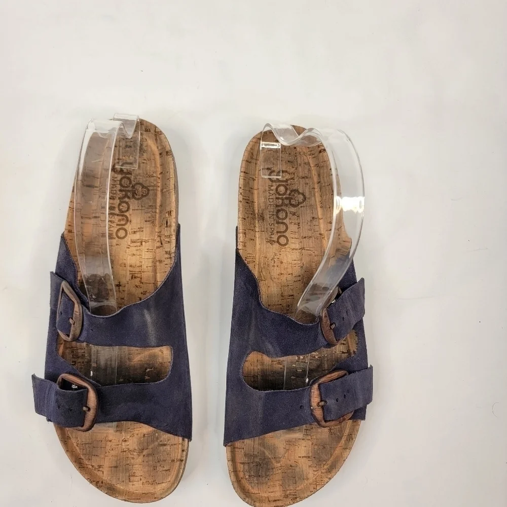 Yokono Leather suede Sandals Sz 9.5 Double Buckled Blue Women's